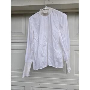 Stradivarius White Ribbed Long Sleeve with Ruffle Edges Size M Classic Victorian